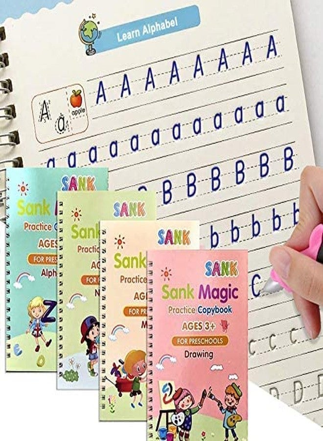 Sank Magic Sanghariyat English Magic Practice Copy Book For Pre-School Kids,Re-Usable Drawing,Alphabet,Numbers And Math Exercise For Children (4 X Books,5 X Refill,1 X Pen,1 X Grip),Multicolor,Small - Image 1